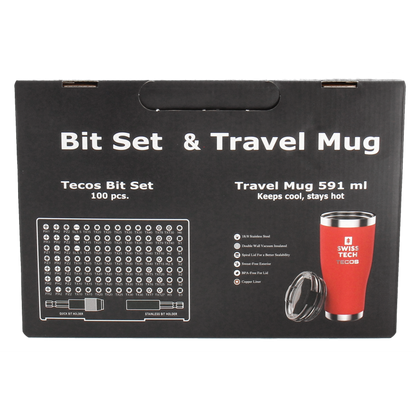 Sæt med Swisstech Termokop (591 ml) og Tecos bitssæt med 100 dele