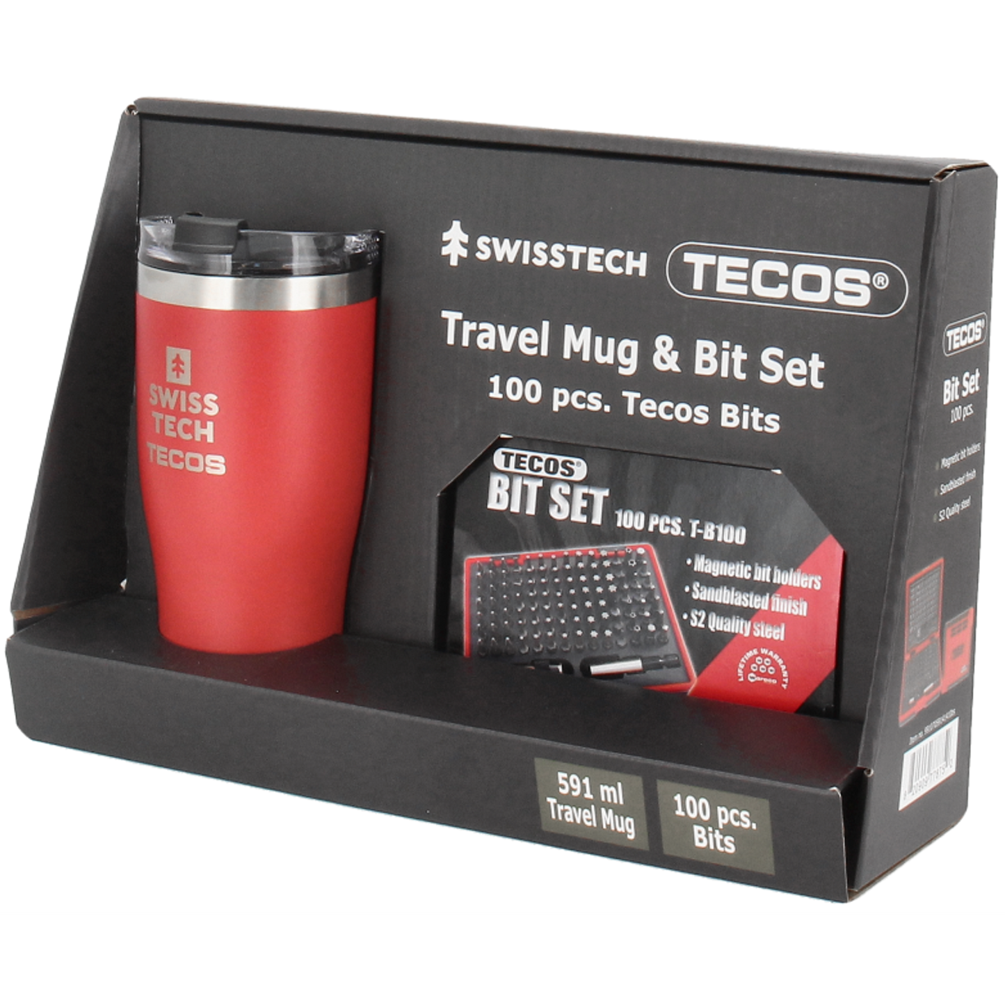 Sæt med Swisstech Termokop (591 ml) og Tecos bitssæt med 100 dele