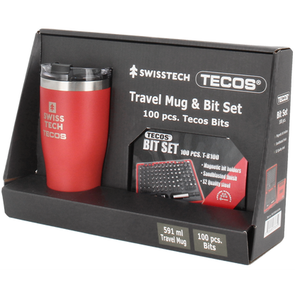 Sæt med Swisstech Termokop (591 ml) og Tecos bitssæt med 100 dele