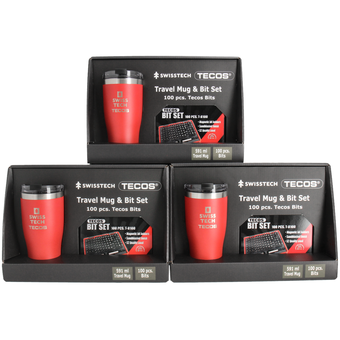 Sæt med Swisstech Termokop (591 ml) og Tecos bitssæt med 100 dele